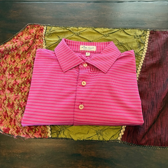 Peter Millar Men's Medium Summer Comfort Pink Stripe Polo Golf Shirt Pre-Owned - Picture 1 of 6